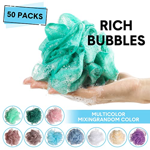 CHENGU 50 Pack Loofah Sponge Bath Sponge Shower Loofah Mesh Shower Ball Bath Pouf Wash Body Puff for Women Men, 30 g(Multicolor,Classic)