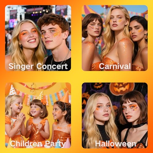 Paminify Orange Glitter Gel - 4 Unique Styles for Festivals