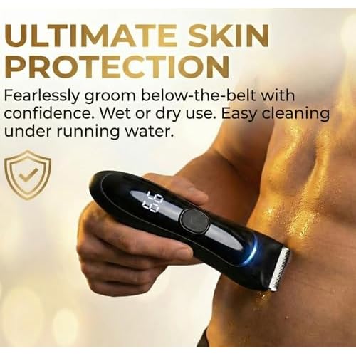 Bekhic¢ç Manscape Groin & Body Hair Trimmer for Men ? Waterproof Pubic Hair Shaver & Ball Groomer with LED Light ? No-Nick Ceramic Blade, 90-Min Runtime, Cordless Wet/Dry Clipper for Sensitive Skin
