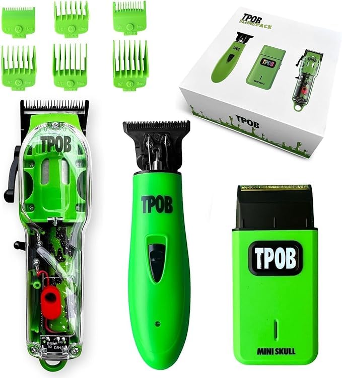 TPOB Green Slime 2 Barber Hair Clippers Set with Matte Case & Fade Blade for Men