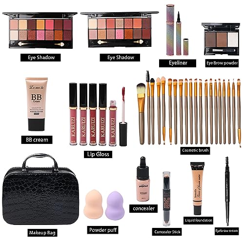 All-in-One Makeup Kit with 28 Eyeshadow, 20 Brushes & Storage Bag
