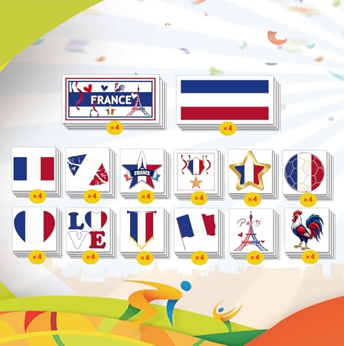 56Pcs French Flag Temporary Tattoos - Waterproof Body Art Stickers