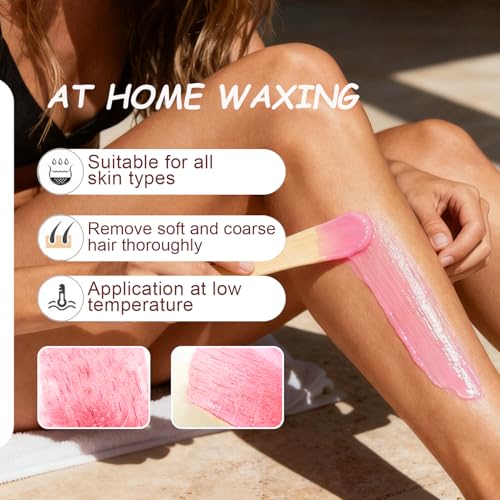 Wax Beads 1.1lb, Hard Wax Beads for Coarse Hair Removal & Sensitive Skin, Works on Brazilian Bikini, Armpit, Legs, Face, Eyebrow, Back, Waxing Beads with 20 Sticks(Rose)