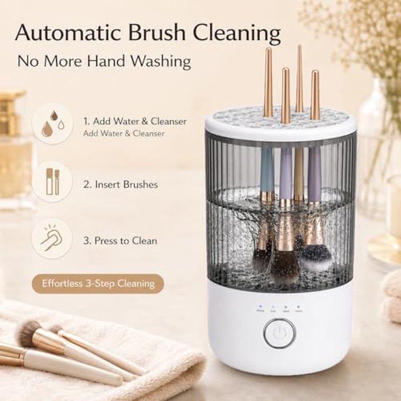 Automatic Electric Makeup Brush Cleaner with 4 Speeds - USB Rechargeable