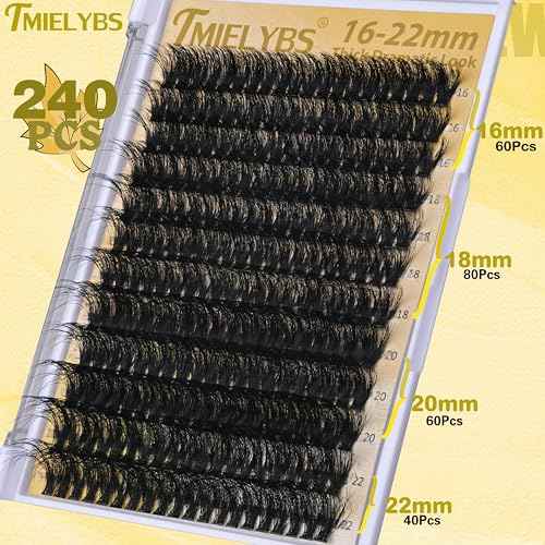 Lash Clusters 16-22mm Long Cluster Eyelash Extensions Thick D C Eyelash Clusters 240pcs Waterproof Individual Lashes Soft Wispy False Eyelashes DIY Volume Lash Extension at Home, by TMIELYBS