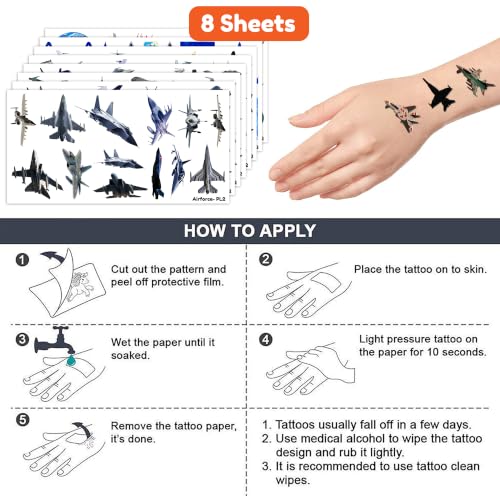 96 Military Airplane Temporary Tattoos for Kids