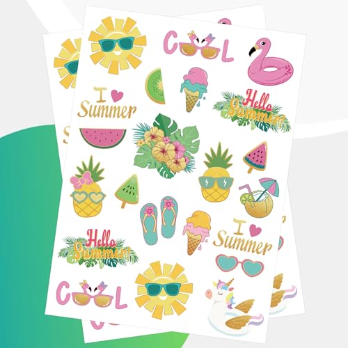 Summer Pool Party Temporary Tattoos for Kids - 44 Metallic Designs