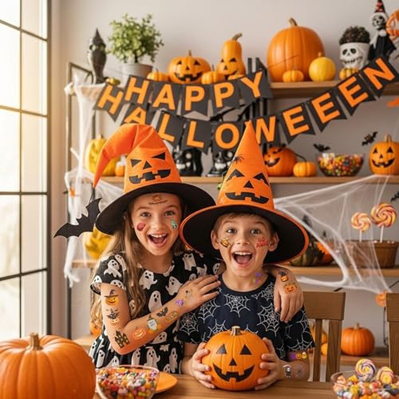 Halloween Temporary Tattoos | Halloween Decorations Party Favors Supplies D?cor Accessories Stickers Pumpkin Trick Or Treat Skull Skeleton Owl Ghost Bat Gift Idea For Kids Boy Girl Teen Adult-60Pcs