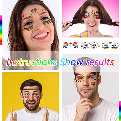 Pride Day Face Tattoo Stickers - 10 Rainbow Temporary Tattoos