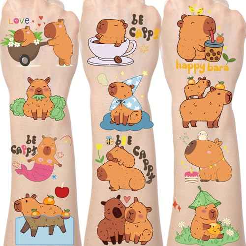 Cute Capybara Temporary Tattoos - 200+ Capybara Birthday Party Decorations Favors Supplies Funny Animals Tattoos Stickers Capy Themed Party Decor Gifts Rewards Prizes for Boys Girls