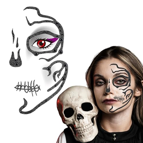 Parma77 Skeleton Accessories Skull Face Stick On Skeleton Face Stickers Gems Halloween Face Jewels Makeup for Women