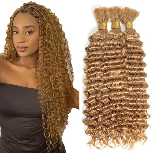 #27 Honey Blonde Deep Wave Braiding Hair 3 Bundles