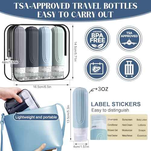Travel Bottles for Toiletries, 3oz TSA Approved Travel Size Toiletries, Silicone Leak-Proof Refillable Containers, Squeezable Liquid Essentials Bottles W/Clear Bag (GRAY)
