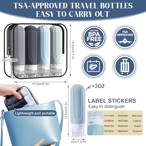 3oz TSA Approved Travel Bottles - Leak-Proof Silicone Set