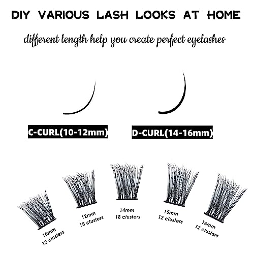 Lash Clusters 280pcs 60D 80D DIY Thick Eyelash Extension D Curl 10-16mm Length Mixed Individual Lashes Volume Wispy Cluster Lashes Faux Mink Lashes Cluster Extension（60D+80D-0.07D）