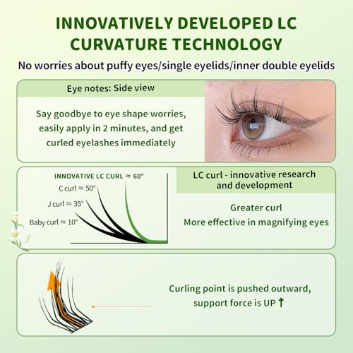 Lash Extension Kit LC Curl DIY Eyelash Extension Natural Look Faux Mink Lash Clusters With Bottom Lashes, 10-12mm Individual Lashes With Lash Remover & Glue for Self Use