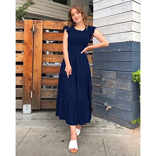 BTFBM Women Casual Short Sleeve Crew Neck Summer Dress Bohemian Floral Printed Flowy Maxi Dresses Tiered Cocktail Dress
