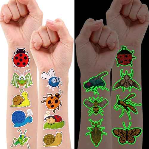 96PCS Glow in The Dark Bug Temporary Tattoos for Kids ? Luminous Bug Stickers for Boys Girls Birthday Party Favors, Halloween Decorations, School Rewards, Bug-Themed Gifts (Luminous)