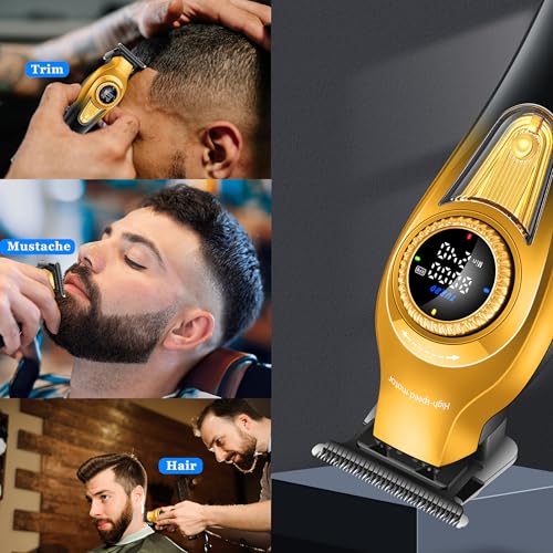 KEMEI 1677 Cordless Hair Trimmer with DLC T-Blade & 4 guide combs, LCD