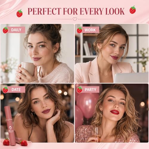 Sulily 3-Pack Matte Lipstick Set - Dark Velvet Red & Nude Shades, Long Lasting, Waterproof, Variation D