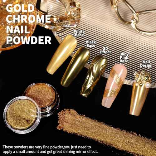Teenitor Gold Chrome Nail Powder Kit with Nail Charms and Gems, Pearl Nail Chrome Powder for Nails, Silver Crome Powder for Gel Nails, Nail Supplies Nail Decor