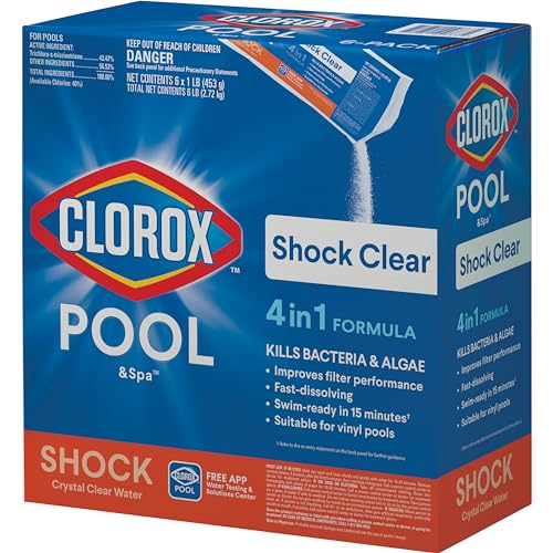 Clorox® Pool&Spa™ Shock Clear, for Crystal Clear Swimming Pool Water, Swim-ready in 15 minutes, Suitable for vinyl pools (6-Pack)