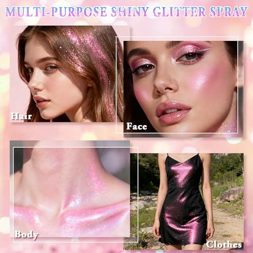 Pink Body Glitter Spray for Face Hair & Body - Long-Lasting Rave & Festival Shine