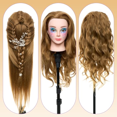 80% Human Hair Mannequin Head with Tripod Stand for Hair Styling