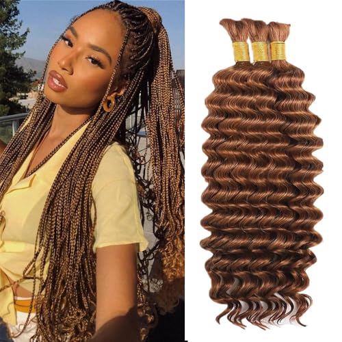 Curly Braiding Hair 3 Bundles 26" Auburn Brown Deep Wave Human Hair