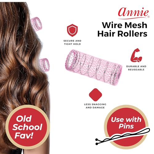 Annie Wire Mesh Rollers Large 1-1/8 Inch Hair Curlers for Tight Curls & Waves, 12 Count