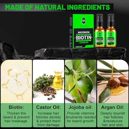 Beard Oil,Maximun Thickening Biotin, with Castor Oil and Argan & Jojoba Oils, Promotes Beard Growth, Styles, Strengthens & Softens Beards & Mustaches,1 Ounce*2£¨2 Pack£©