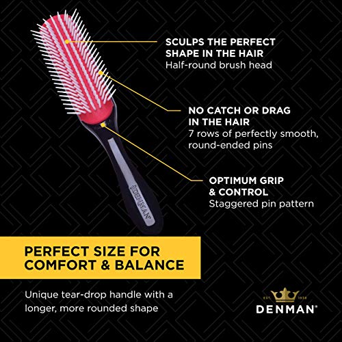 Denman D3 Hair Brush Bundle (7 Row) with Hairbrush Cleaning Brush ? Ultimate Styling & Care for Curly Hair