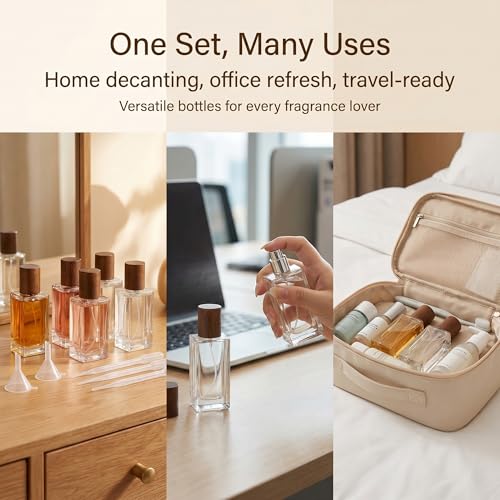 YU FENG 8 Pack 50ml Glass Perfume Spray Bottles with Wood Grain Caps