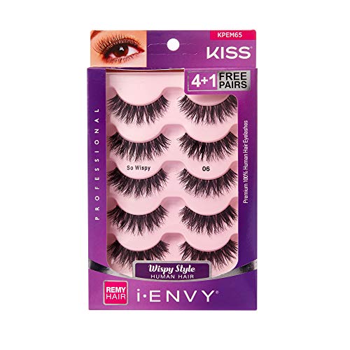 i?ENVY by KISS So Wispy Eyelashes 5 Pair Multi Pack (KPEM65) (2 Pack) Natural Wispy Style Made with Natural Hair
