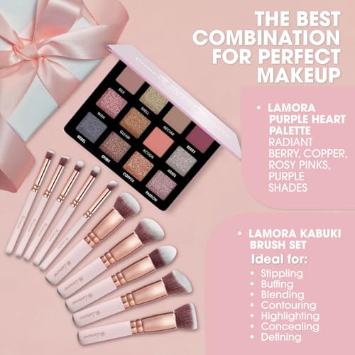 Lamora Eyeshadow Palette (Rose) with Kabuki Makeup Brush Set