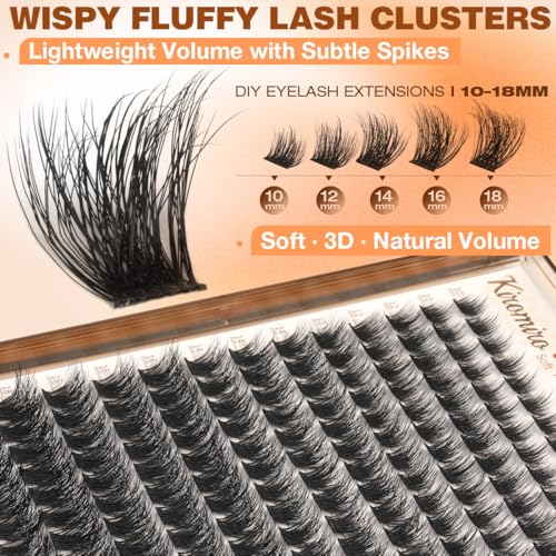 Kiromiro Fluffy Lash Clusters Wispy Cluster Eyelash Extensions 10?18mm Fairy Volume 3D D Curl DIY Lash Clusters 156pcs Thin Band Soft Individual Lashes