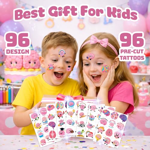 96 PCS Brain Temporary Tattoos for Kids - Party Favors
