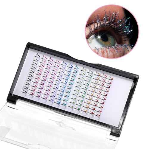 Glitter Lash Extensions, 120 Pcs 12 Colored Wide Individual Lashes Cluster DIY Eyelash Extensions Single Eye Lash Professional Supplies for Personal Makeup