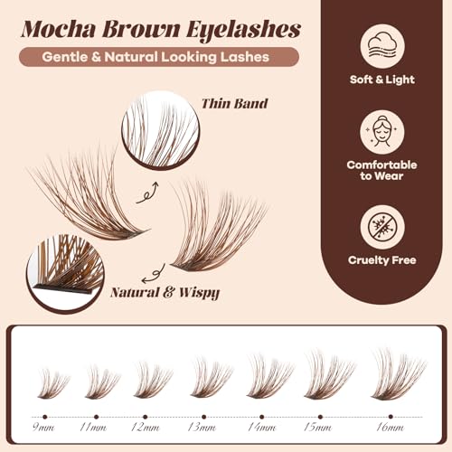 B&Q Mocha Brown Lash Clusters | 280 Pcs Wispy & Natural