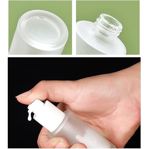 2Pcs 120ml 4oz Empty Refillable Frosted Glass Cosmetic Cream Lotion Bottle Pump Bottles Container Vial Jar Pot With Plastic Lid For Emulsion Essence Liquid (Pack of 2)