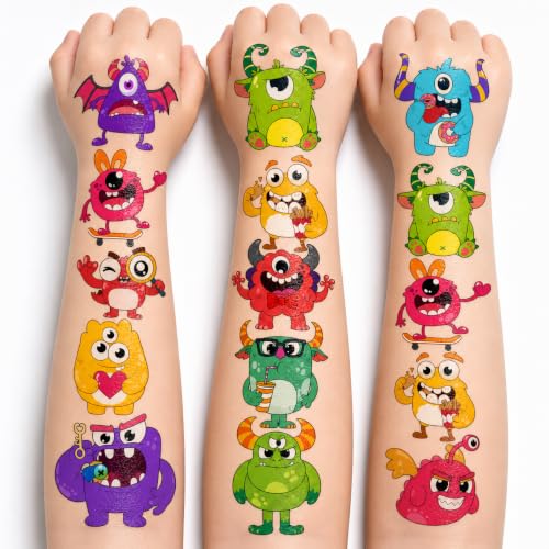 96 Pcs Cute Monster Temporary Tattoos for Kids Party