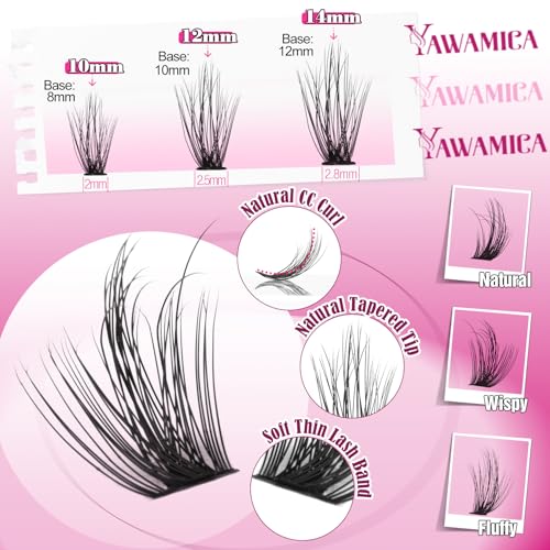Yawamica Wispy Lash Clusters 10-14mm CC Curl 40D DIY Extensions