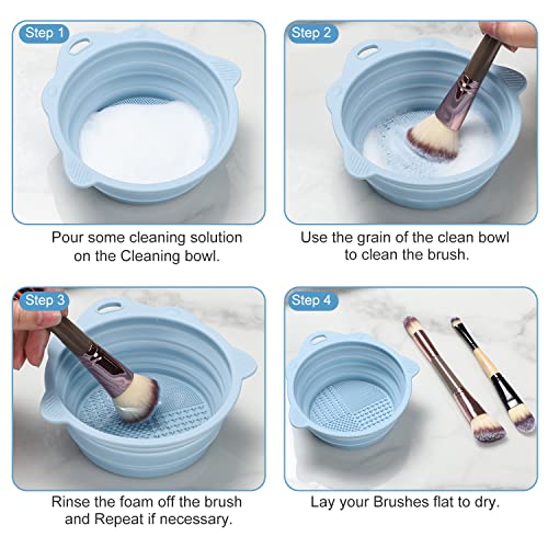 Foldable Silicone Makeup Brush Cleaner Bowl with Scrubber – Portable Travel Tool