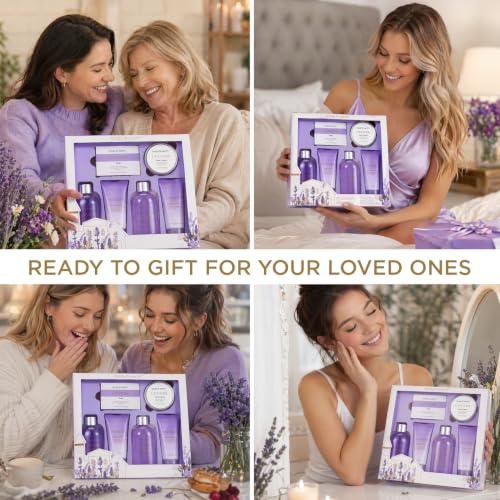 Lavender Spa Gift Set for Women - 6-Piece Bath Kit