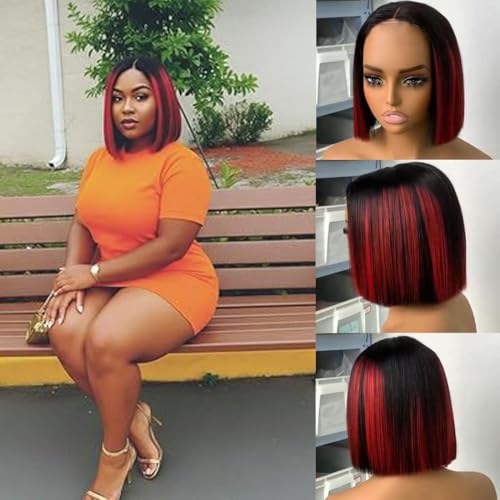 PRIMELACE 210% Density Glueless 8" Bob Wig - Burgundy Ombre, 12A Brazilian Virgin Hair