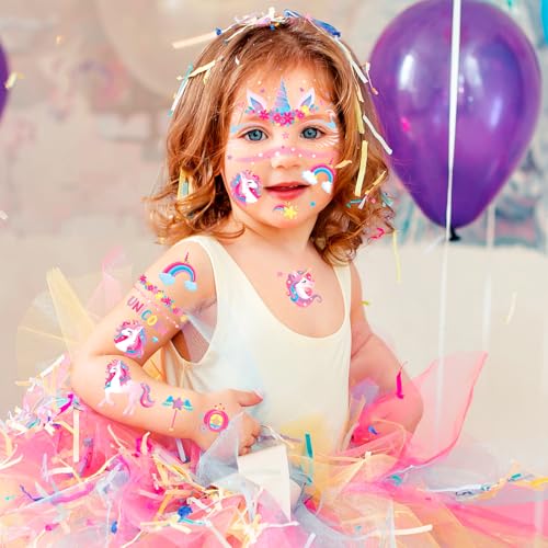 HOWAF Unicorn Face Tattoos - 4 Sheet Set, Waterproof Halloween