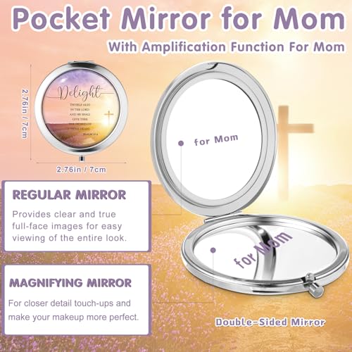 18 Sets Mother's Day Church Gifts Bulk Christian Compact Makeup Mirror Bible Verse Round Pocket Mirror with Gift Cards Organza Bags for Women (18 Style)