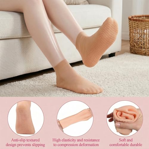 JFRHUDS Nude Silicone Moisturizing Socks for Men & Women Size 9-13 – 2 Pairs