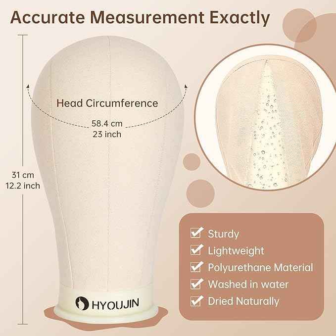 HYOUJIN Heavy Duty Wig Stand with Mannequin Head,Heavy Wig Stand Tripod Metal Adjustable Holder for Mannequin Head,Canvas Block Head with Wig Caps,T-PIN,C Needles,Clips,Carrying Bag, Rattail Comb(19.5"- 51.6")
