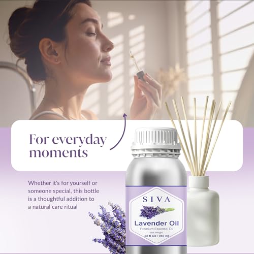 Siva Lavender Essential Oil ? 32 Fl Oz ? 100% Natural Lavender Oil - for Diffuser, Hair Care, Face, Skin Care, Aromatherapy, Scalp and Body Massage, Soap and Candle Making